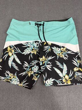 O'Neill Hyperfreak Mens Black/Teal/Yellow Floral Print Boardshorts 38